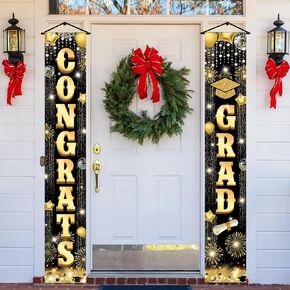 KatchOn, Black and Gold Graduation Door Banner - Large, 72x12 Inch, NO DIY | Congrats Grad Banner for Graduation Decorations Class of 2024 | Graduation Banner for 2024 Graduation Party Decoration