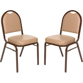 OEF Furnishings Premium Vinyl Upholstered Stack Banquet Chair, Pack of 2, Beige/Mocha