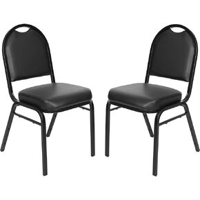 OEF Furnishings Premium Vinyl Upholstered Stack Banquet Chair, Pack of 2, Beige/Mocha
