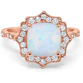 Blue Apple Co. Halo Art Deco Engagement Ring Cushion Simulated Round Cubic Zirconia 925 Sterling Silver Choose Color