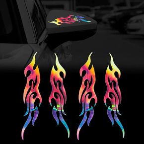 TOMALL 4 Pcs 19cm Flame Sticker for Car Flame Racing Sports Stripe Decal for Golf Cart Vinyl Waterproof Decal Decoration for Car Body Side Truck SUV Off-Road Vehicles Skateboard (Black)