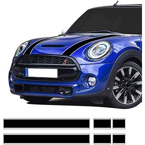 Car Styling Hood Bonnet Stripes Sticker Trunk Rear Engine Cover Vinyl Decal Stickers for Mini Cooper R56 R57 F55 F56 Accessories (Black-White)