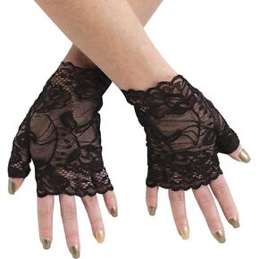 Fun World Sexy Lace Gloves 1980's Gothic Steampunk Womens, Black, Standard