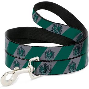 Buckle-Down Dog Leash Slytherin Crest Diagonal Stripe Gray/Green 4 Feet Long 1.0 Inch Wide