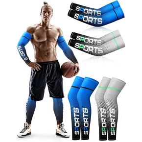 Newcotte 4 Pairs Sports Protection UV Leg Sleeves and Arm Sleeves Cooling Arm Cover Compression Sleeves for Summer Men Women Basketball Football Running Cycling and Other Sports