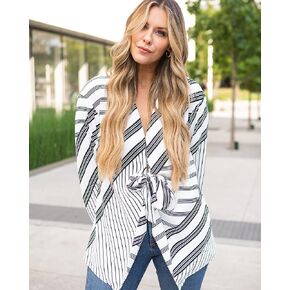 The Drop Women's Black/White Stripe Print Full Front Knotted Tunic by @kerrently