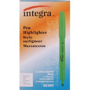 Integra Pen Style Fluorescent Green Highlighters (Pack of 12)