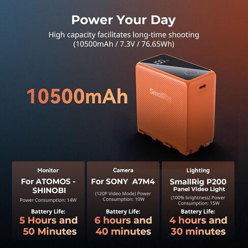 بطارية SMALLRIG NP-F970، بطارية كاميرا USB-C بقدرة 7500 مللي أمبير في الساعة، شحن سريع 2H 36W PD، تشغيل -40 درجة مئوية، مخرج مزدوج المنفذ، شاشة ذكية، لسوني A7V A7IV FX3، لكاميرا Canon R5 R6 Mark III، لكاميرا Nikon ZR Z8 in Kuwait