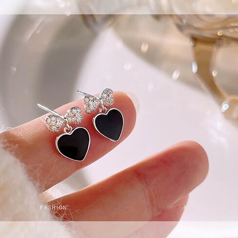 Black Heart Earrings for Girls Boho Tiny Bow Earrings Love Heart Stud Earrings Crystal Bow Knot Earrings for Women Gifts in Saudi Arabia