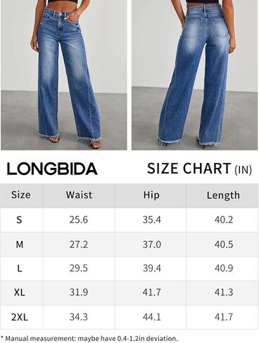 LONGBIDA Women's Wide Leg Casual Jeans Baggy Stretchy Middle Waist Denim Pants in Saudi Arabia