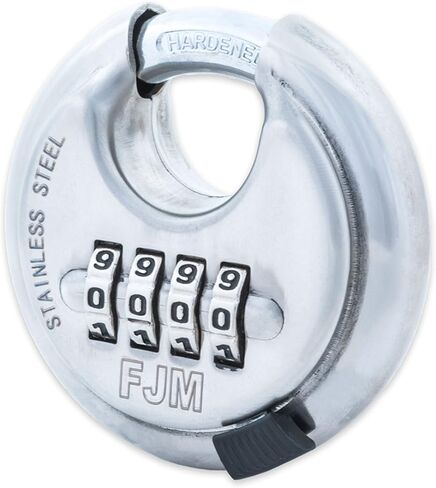 FJM Security Products SX-790 قفل قرصي مركب بأربعة أقراص مع تكبل فولاذي مقوى محمي و10,000 مجموعة محتملة، كروم in Kuwait