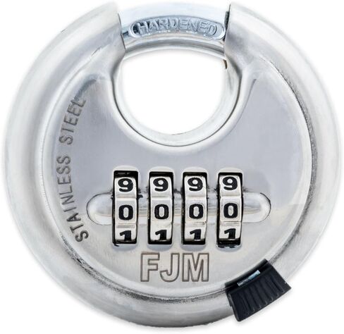 FJM Security Products SX-790 قفل قرصي مركب بأربعة أقراص مع تكبل فولاذي مقوى محمي و10,000 مجموعة محتملة، كروم in Kuwait