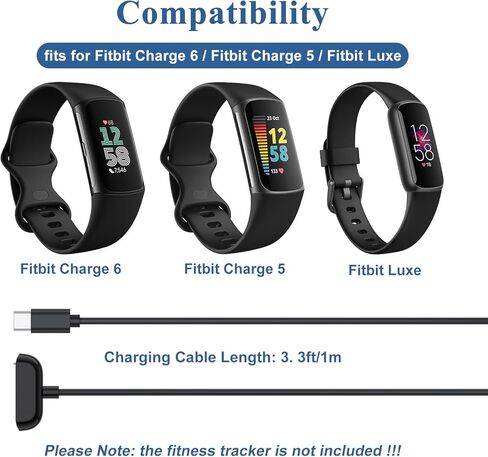 كابل شاحن للساعة الذكية لتتبع اللياقة البدنية Fitbit Luxe/Luxe SE، كابل شحن مغناطيسي USB C بديل، سلك كابل طاقة للشحن للشحن 5/الشحن 6/Luxe in Kuwait