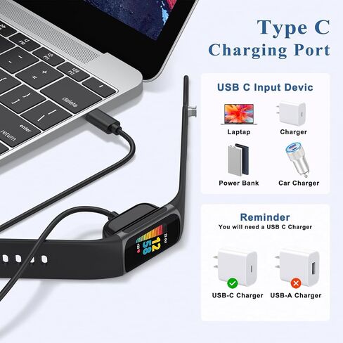 كابل شاحن للساعة الذكية لتتبع اللياقة البدنية Fitbit Luxe/Luxe SE، كابل شحن مغناطيسي USB C بديل، سلك كابل طاقة للشحن للشحن 5/الشحن 6/Luxe in Kuwait