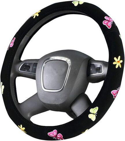 فراشة السيارات النساء اليدوية التطريز لطيف 15 بوصة غطاء عجلة القيادة السيارة (أسود) in Kuwait