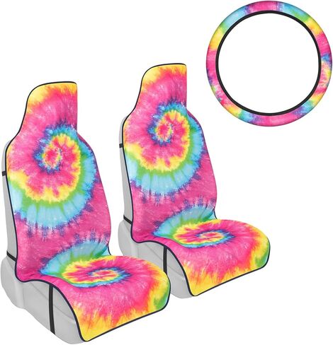 Black Leopard & Butterfly Car Seat Covers, 2 Pack Animal Print Front Seat Covers for Cars with Matching Steering Wheel Cover, Cute Automotive Interior Covers for Trucks Van SUV in Kuwait