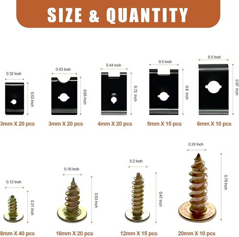 BRT Bearingshui 170 قطعة من مجموعة متنوعة من صواميل السيارة والمسمار على شكل حرف U، 9 أحجام مختلفة لصمولة على شكل حرف U وأجزاء بديلة لمشبك المسمار للوحة باب لوحة القيادة الداخلية in Kuwait