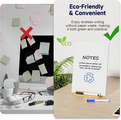 لوح مسح جاف من الأكريليك الأبيض بقاعدة خشبية، لوحة بيضاء بدون إطار للقيام بقائمة مع مجموعة أقلام تحديد وممحاة، لوحة مذكرة مدمجة ومحمولة مقاس 9 × 6.5 بوصة للمكتب والمنزل والمدرسة in Kuwait
