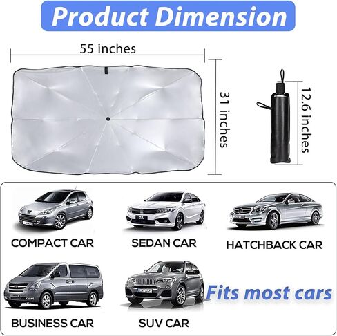 Car Windshield Sun Shade, Upgraded Car Sunshade Umbrella, Foldable Car Sunshade Cover for Car Front Windshield Block UV Rays and Keep Interior Cool, Fits Sedans Trucks SUV and Most Cars in Saudi Arabia