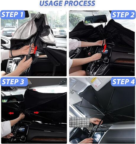 Car Windshield Sun Shade, Upgraded Car Sunshade Umbrella, Foldable Car Sunshade Cover for Car Front Windshield Block UV Rays and Keep Interior Cool, Fits Sedans Trucks SUV and Most Cars in Saudi Arabia