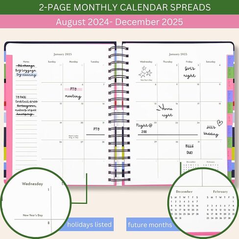 Kate Spade New York Daily Planner 2024-2025, Mega Planner August 2024 - December 2025, Hardcover Spiral Planner, Weekly Planner with Monthly Calendar, Stickers, & Pockets (Safari Floral) in Saudi Arabia