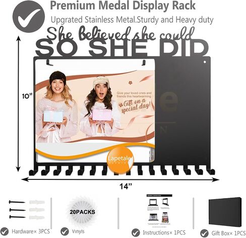 BIB Medal Hanger Holder Display Wall She Believed She Could SO SHE DID-Medal Hanger Awards Ribbon Cheer,gymnastics,soccer,softball Sports Medals Easy to Install-20 Vinyls in Saudi Arabia
