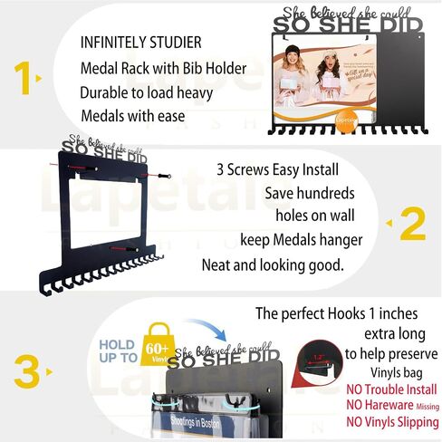 BIB Medal Hanger Holder Display Wall She Believed She Could SO SHE DID-Medal Hanger Awards Ribbon Cheer,gymnastics,soccer,softball Sports Medals Easy to Install-20 Vinyls in Saudi Arabia