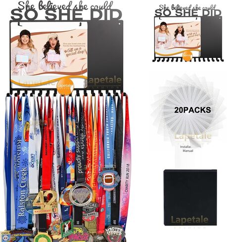 BIB Medal Hanger Holder Display Wall She Believed She Could SO SHE DID-Medal Hanger Awards Ribbon Cheer,gymnastics,soccer,softball Sports Medals Easy to Install-20 Vinyls in Saudi Arabia
