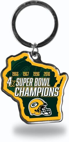 Rico Industries NFL Green Bay Packers Champ State Shape Keychain,Silver Large in Saudi Arabia