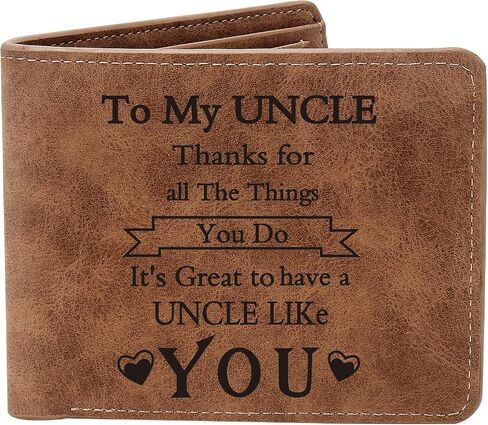 To My Uncle Gifts,Leather Wallet for Men, Engraved Personalized Leather Wallet,Father's Day Gift, Birthday Gifts,Christmas Gifts,Gifts for Uncle from Nephew Niece (Thanks Uncle) in Saudi Arabia