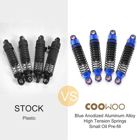 ممتص الصدمات COOWOO RC، مجموعة أجزاء ممتصة للصدمات RC قابلة للتعديل للسيارات الزاحفة 1/18 TRX-4M RC، مصنوعة من سبائك الألومنيوم، مجموعة من 4 - أمامي وخلفي، أزرق in Kuwait