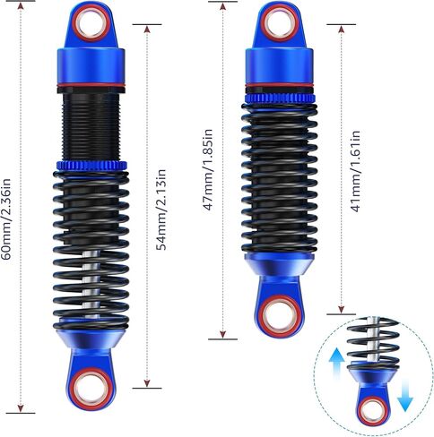 ممتص الصدمات COOWOO RC، مجموعة أجزاء ممتصة للصدمات RC قابلة للتعديل للسيارات الزاحفة 1/18 TRX-4M RC، مصنوعة من سبائك الألومنيوم، مجموعة من 4 - أمامي وخلفي، أزرق in Kuwait