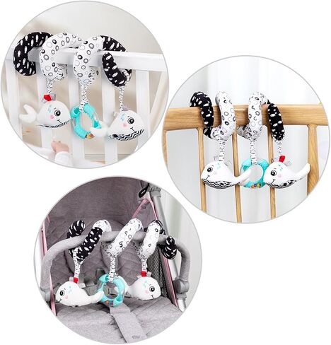 Spiral Car Seat & Stroller Activity Toy - Baby Carseat Toys Hanging Infants Plush Toys for Ages 0 Months and Up - Hanging Toys Include BB Squeaker, Crinkle Toys, Mirror and Textured Ribbons (Lion) in Saudi Arabia