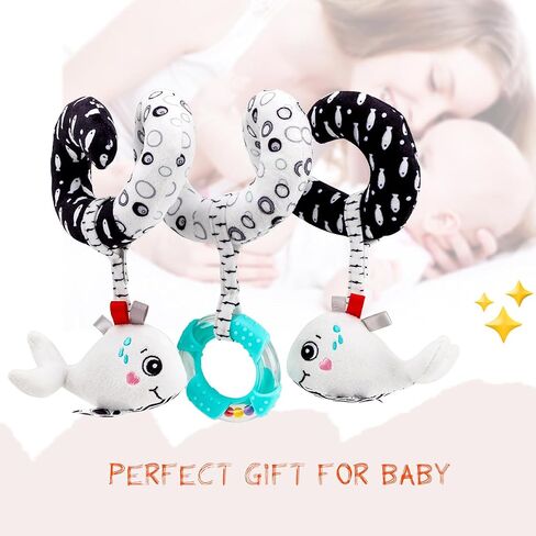 Spiral Car Seat & Stroller Activity Toy - Baby Carseat Toys Hanging Infants Plush Toys for Ages 0 Months and Up - Hanging Toys Include BB Squeaker, Crinkle Toys, Mirror and Textured Ribbons (Lion) in Saudi Arabia