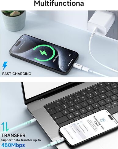 عبوتان لمحول Lightning إلى USB C، محول Lightning Female إلى USB C Male لهاتف iPhone 15، iPad Pro، أجهزة النوع C، موصل شاحن النوع C، دعم الشحن ونقل البيانات، وليس للصوت/OTG/الميكروفون in Kuwait