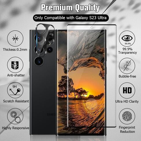 OuYteu [3+2 Pack] Galaxy S23 Ultra Screen Protector and Lens Protector, Ultrasonic Fingerprint Support, 9H Tempered Glass, Anti Bubble,Scratch Resistant,for Samsung Galaxy S23 Ultra 6.8 Inch in Saudi Arabia