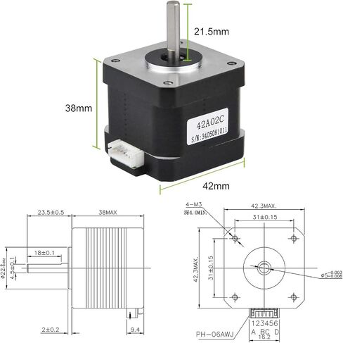 Nema 17 Stepper Motor 3PCS, 2 Phase Step Motor Bipolar 1.5A 59.5oz.in(42Ncm) 42x42x38mm 4-Wire 30cm Long Cable for 3D Printer (3, 42A02C-XH2.54) in Saudi Arabia