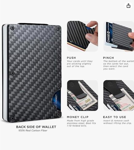 محفظة من ألياف الكربون للرجال، محفظة I RFID، مقاومة للخدش، تصميم بسيط، حامل بطاقة الائتمان، مشبك للنقود in Saudi Arabia