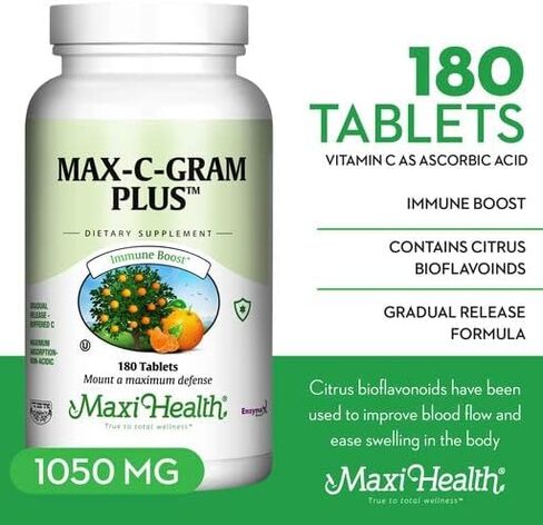 Maxi Health Max C Gram Plus -Gradual Release Buffered Vitamin C Tablets, 180 Count (Pack of 1) in Saudi Arabia