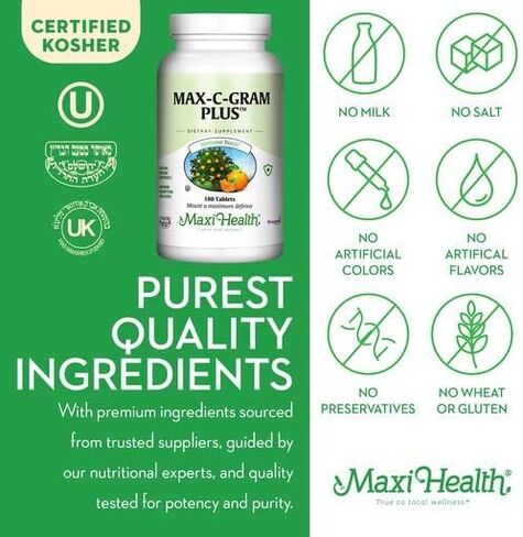 Maxi Health Max C Gram Plus -Gradual Release Buffered Vitamin C Tablets, 180 Count (Pack of 1) in Saudi Arabia