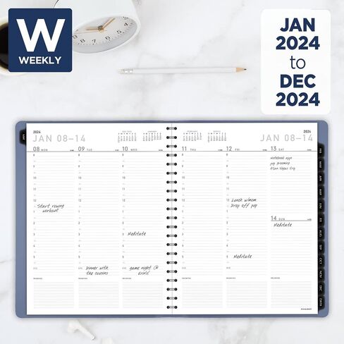 AT-A-GLANCE 2024 مخطط أسبوعي وشهري، كتاب مواعيد نصف ساعة، 8-1/4 بوصة × 11 بوصة، كبير، علامات تبويب شهرية، جيب، معاصر، أرجواني (70940X1424) in Saudi Arabia