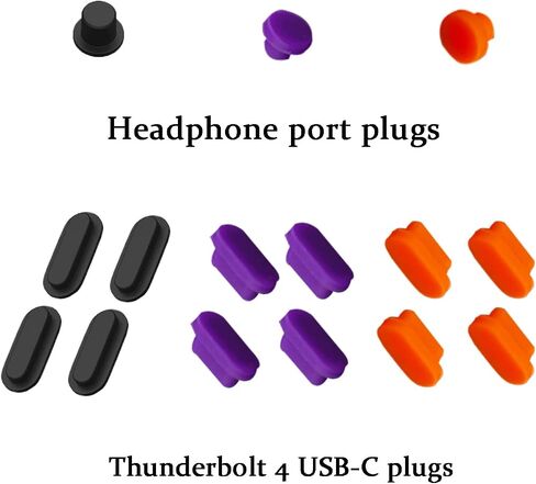 15 Pcs Anti Dust Plugs Covers Compatible with MacBook Pro 13 2020 M1 A2338 A2289 A2251/MacBook Pro 15 A1707 A1990 2016-2019,Silicone Dust Plugs, Black+Orange+Purple in Saudi Arabia