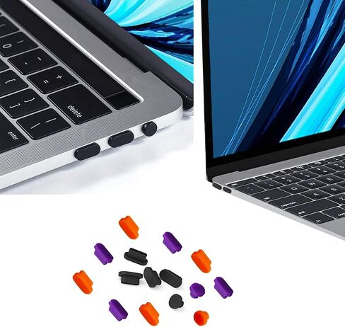 15 Pcs Anti Dust Plugs Covers Compatible with MacBook Pro 13 2020 M1 A2338 A2289 A2251/MacBook Pro 15 A1707 A1990 2016-2019,Silicone Dust Plugs, Black+Orange+Purple in Saudi Arabia