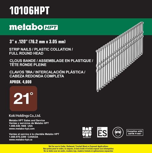 Metabo HPT 10106HPT 3 "x.120 SC مسامير تأطير شريط بلاستيكي مجلفن كهربائيًا برأس دائري كامل | عدد 4000 in Saudi Arabia