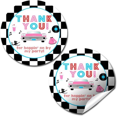 50’s Sock Hop Thank You Sticker Labels, 40 2" Party Circle Stickers by AmandaCreation, Great for Party Favors, Envelope Seals & Goodie Bags in Kuwait