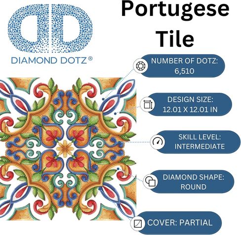 DIAMOND DOTZ ® - بلاط برتغالي، مثقاب جزئي، دوتز دائري، مجموعات طلاء الماس، مجموعات فنية ماسية للبالغين، فن الأحجار الكريمة، فن الماس، أطقم، 30.48 سم × 30.48 سم in Saudi Arabia