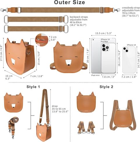 Mayplous Kids Backpack for Girls and Boys Children's Shoulder Bag Mini Backpack Teenagers Crossbody Bag Cute Animal 2 in 1 Style Small Size for Over 4 Years L16xW7xH16cm / L6.3xW2.8xH6.3in (Bear) in Kuwait