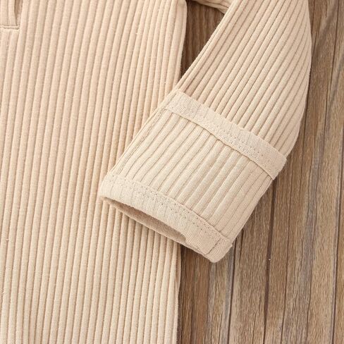 ملابس حديثي الولادة للأولاد والبنات رومبير مضلع للرضع سادة بأكمام طويلة منسوجة بدلة قفز قبعة ملابس منزلية قادمة in Kuwait