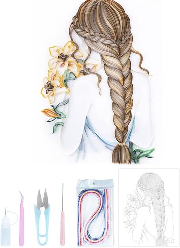 مجموعات لف طلاء تخريمية ورقية من Uniquilling، لوحة بالأرقام للبالغين - فتاة مع باقة، أفضل الهدايا لتزيين الحائط يدويًا يدويًا (مجموعة الرسم + مجموعة الأدوات) in Kuwait