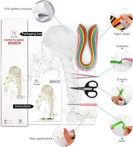 مجموعات لف طلاء تخريمية ورقية من Uniquilling، لوحة بالأرقام للبالغين - فتاة مع باقة، أفضل الهدايا لتزيين الحائط يدويًا يدويًا (مجموعة الرسم + مجموعة الأدوات) in Kuwait